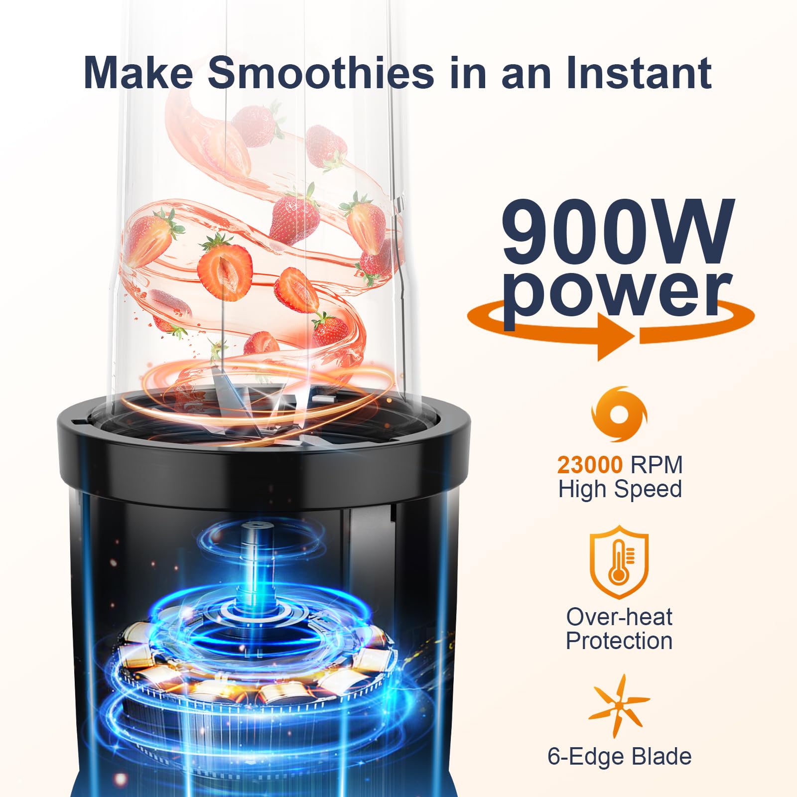 Licuadora personal para batidos y smoothies con 3 vasos para llevar de 22 oz, 22000 RPM
