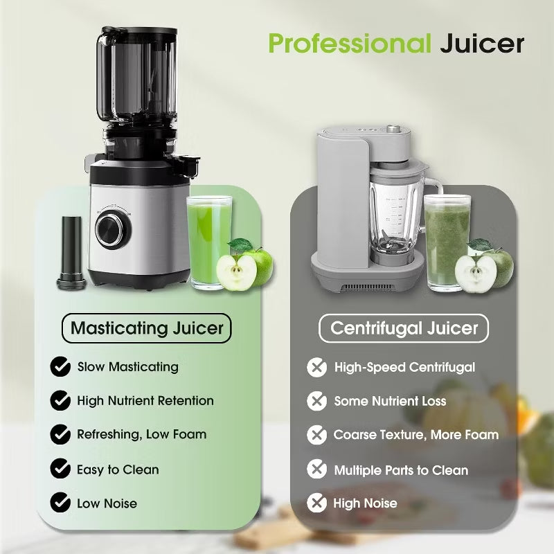 Exprimidor de prensado en frío, alto rendimiento de jugo, extractor de frutas y verduras enteras, sin BPA, de masticación lenta.