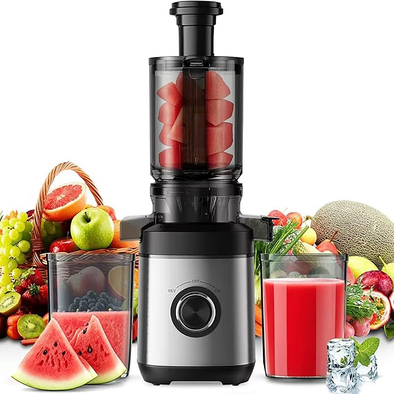 Exprimidor de prensado en frío, alto rendimiento de jugo, extractor de frutas y verduras enteras, sin BPA, de masticación lenta.