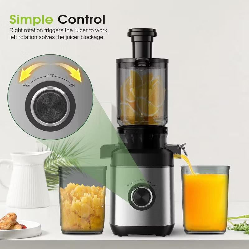 Exprimidor de prensado en frío, alto rendimiento de jugo, extractor de frutas y verduras enteras, sin BPA, de masticación lenta.