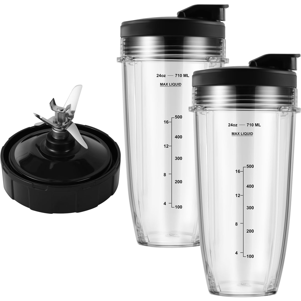 Repuestos para licuadoras Ninja, vasos de 24 oz con tapas para llevar, cuchilla extractora de 7 aletas, compatibles con las licuadoras Nutri Ninja Auto iQ BL2012, BN801, BL480-30, BL640-30, BL642-30 y NN100-30.