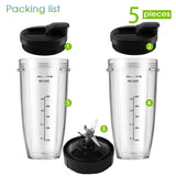 Repuestos para licuadoras Ninja, vasos de 24 oz con tapas para llevar, cuchilla extractora de 7 aletas, compatibles con las licuadoras Nutri Ninja Auto iQ BL2012, BN801, BL480-30, BL640-30, BL642-30 y NN100-30.