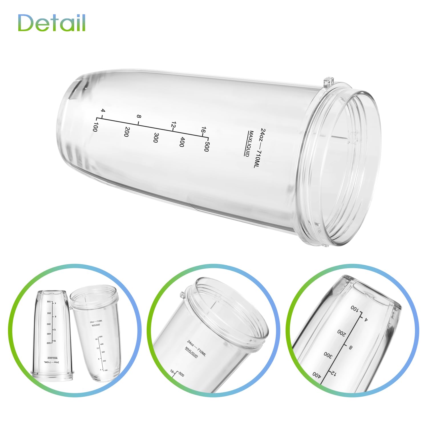 Repuestos para licuadoras Ninja, vasos de 24 oz con tapas para llevar, cuchilla extractora de 7 aletas, compatibles con las licuadoras Nutri Ninja Auto iQ BL2012, BN801, BL480-30, BL640-30, BL642-30 y NN100-30.