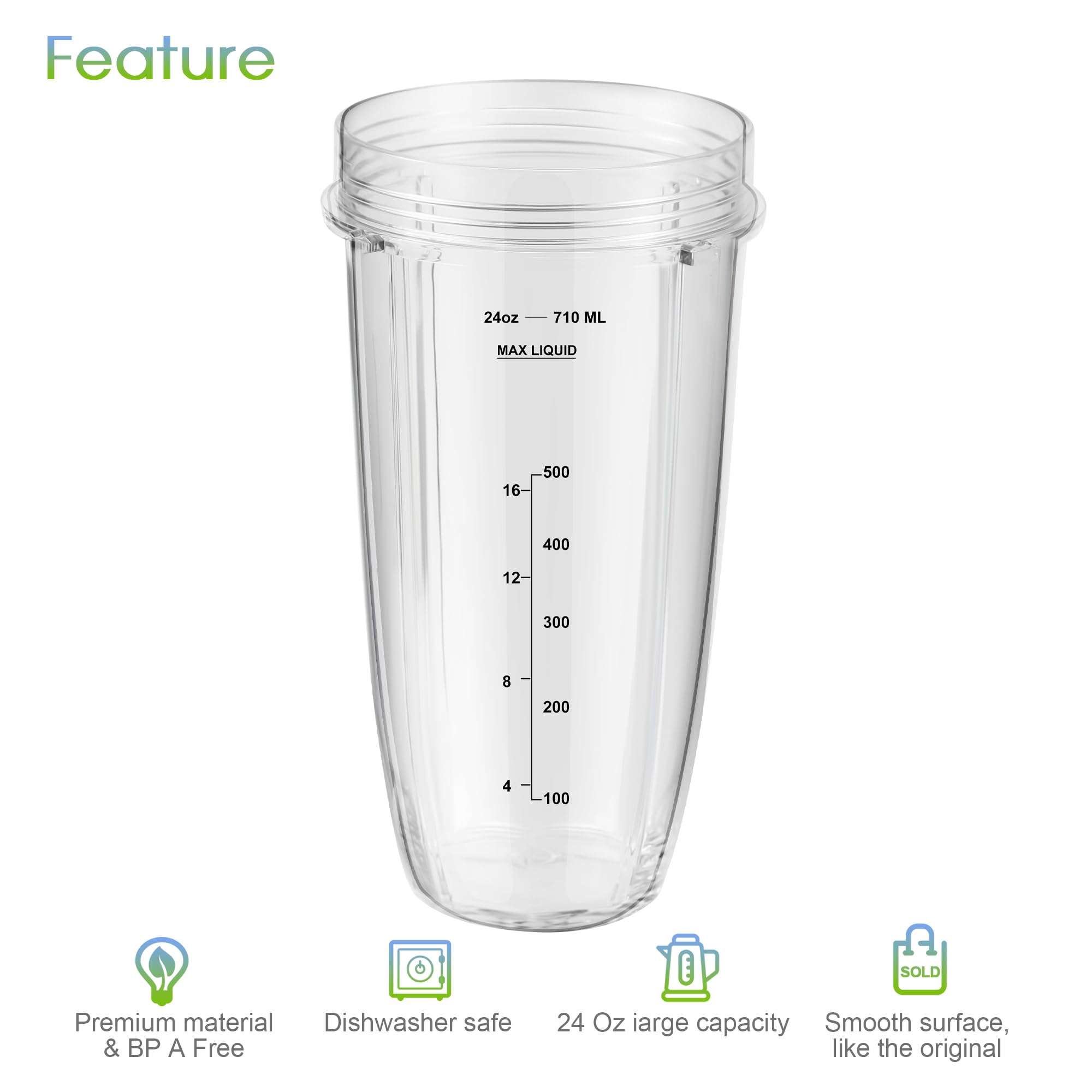 Repuestos para licuadoras Ninja, vasos de 24 oz con tapas para llevar, cuchilla extractora de 7 aletas, compatibles con las licuadoras Nutri Ninja Auto iQ BL2012, BN801, BL480-30, BL640-30, BL642-30 y NN100-30.